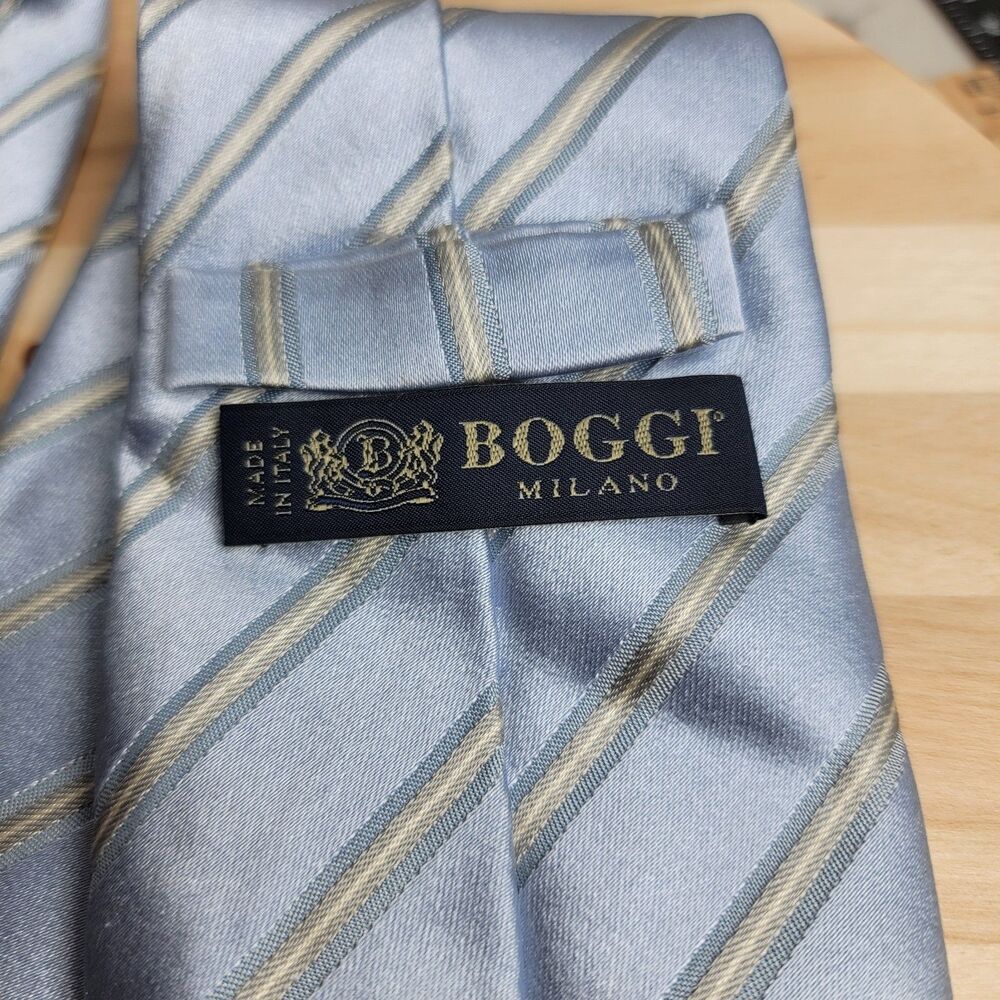 Boggi Milano Made in Italy Tie Striped Blue Silver Gray 3.5" x 59.5 - Picture 9 of 16